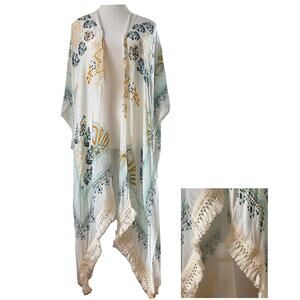 Boho Fringe Kimono Duster Cardigan Open Front Beach Cover Up Festival Resort